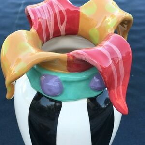 Mardi Gras / Jester Whimsical Multicolor Ceramic  Vase